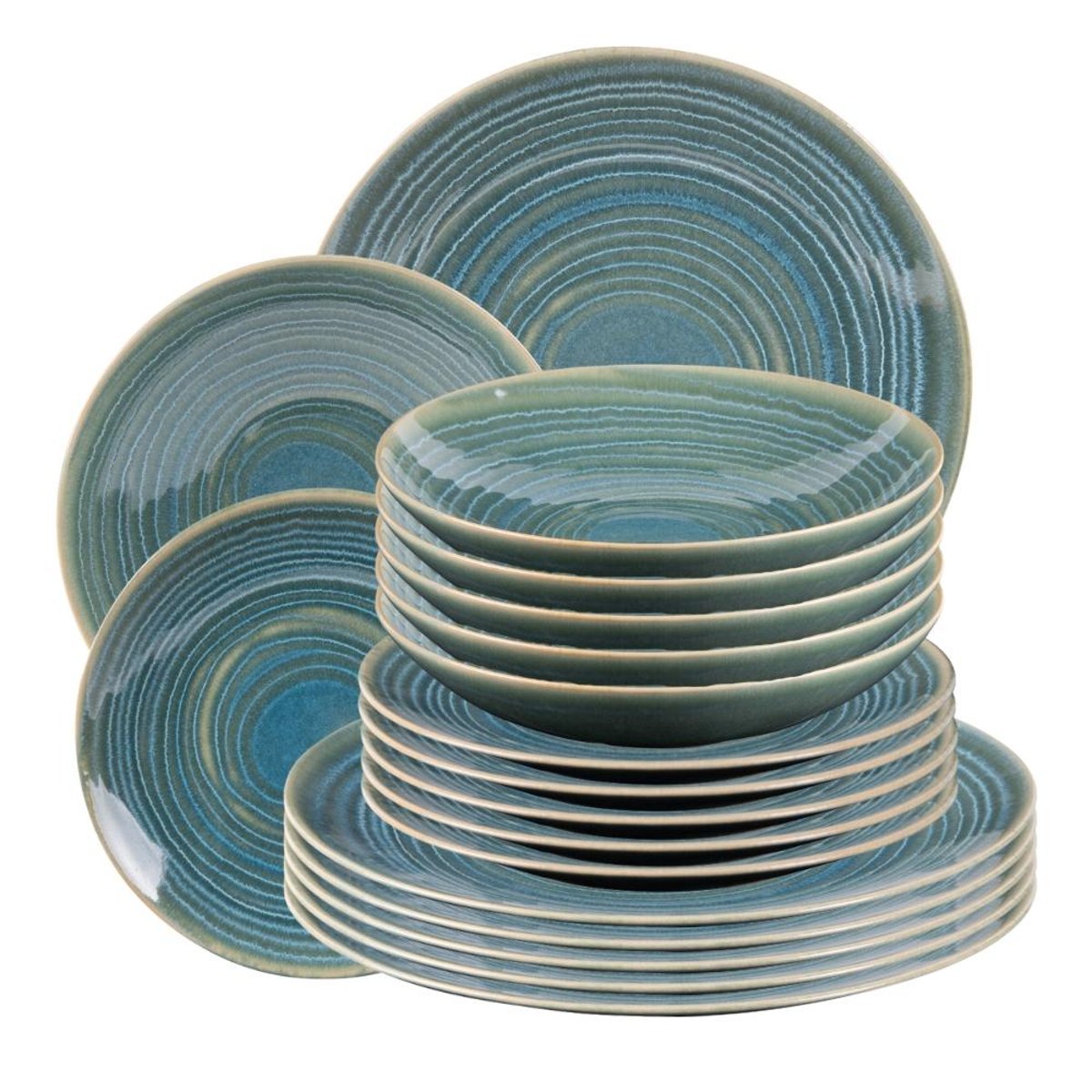 Service d'assiettes 18 pièces Moon lagon - MOON bleu, TABLE PASSION