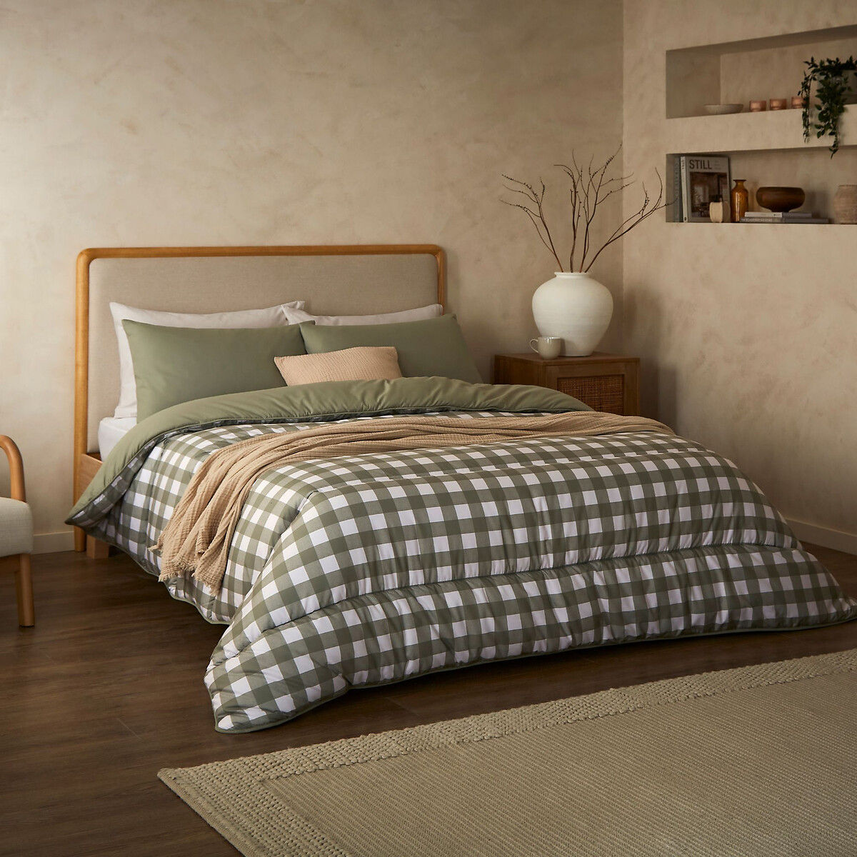 10.5 Tog Olive Gingham Coverless Duvet and Pillowcase Set olive, NIGHT LARK