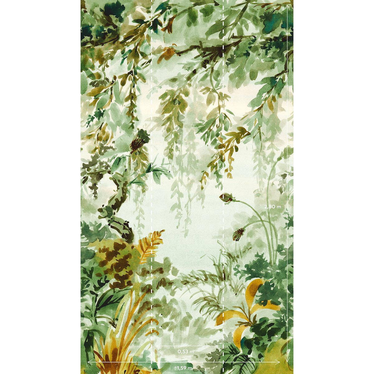 Papier peint effet aquarelle jungle vert, HEXOA