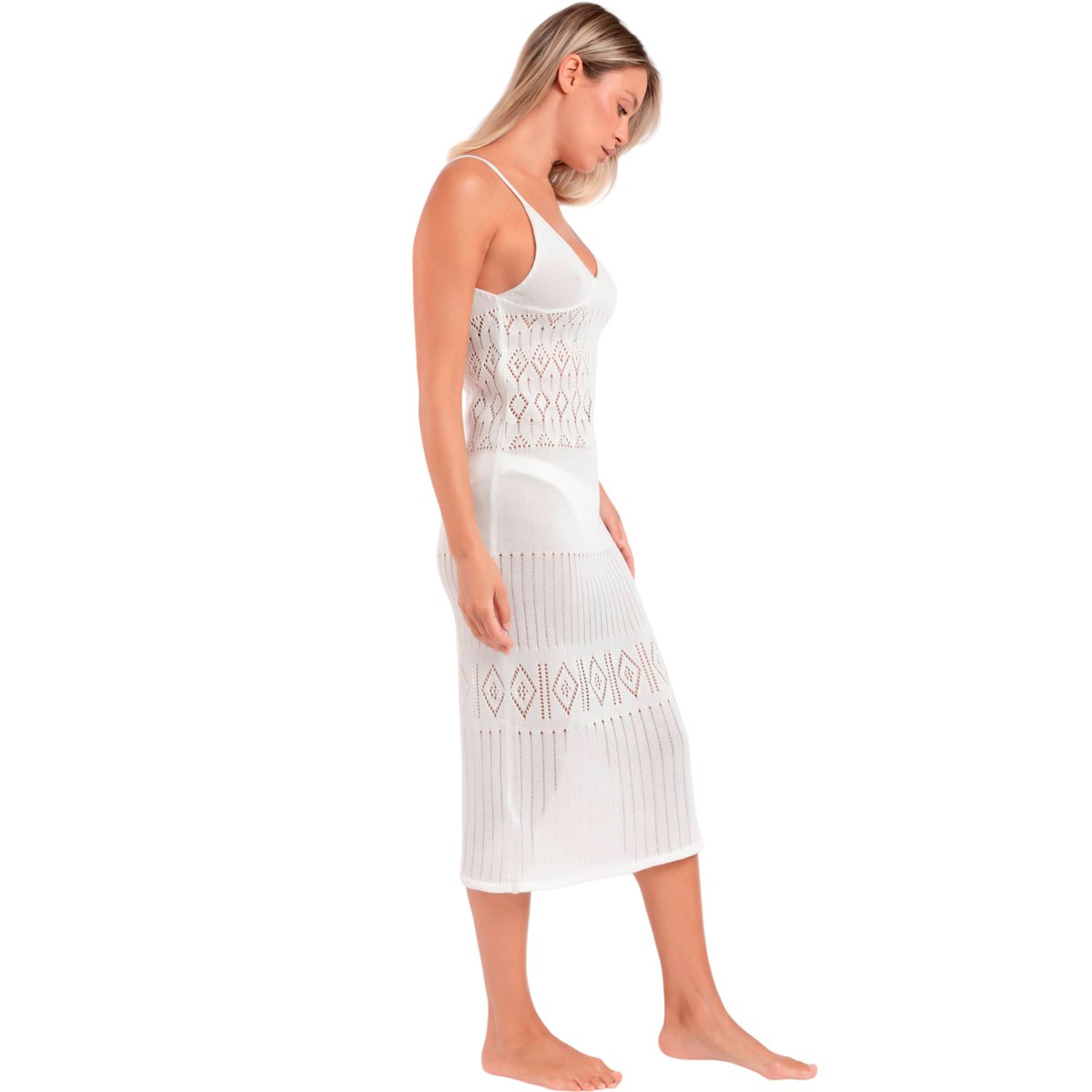 Robe longue de plage crochet Slim blanc, ADMAS