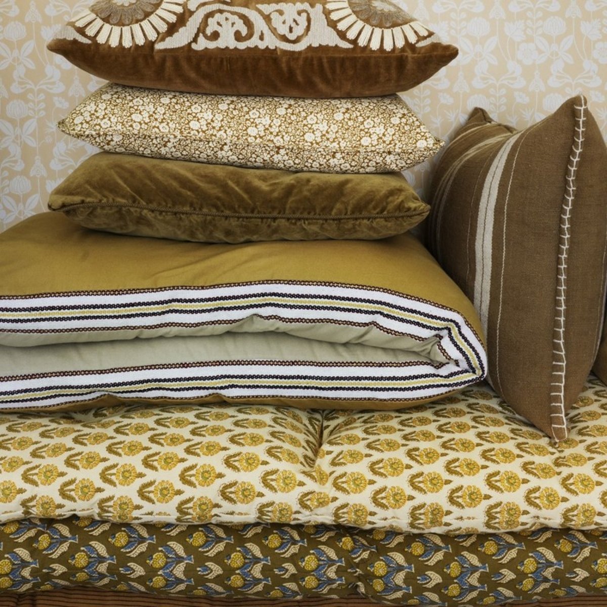 Matelas d'assise tissu indien block print caramel, MADAM STOLTZ