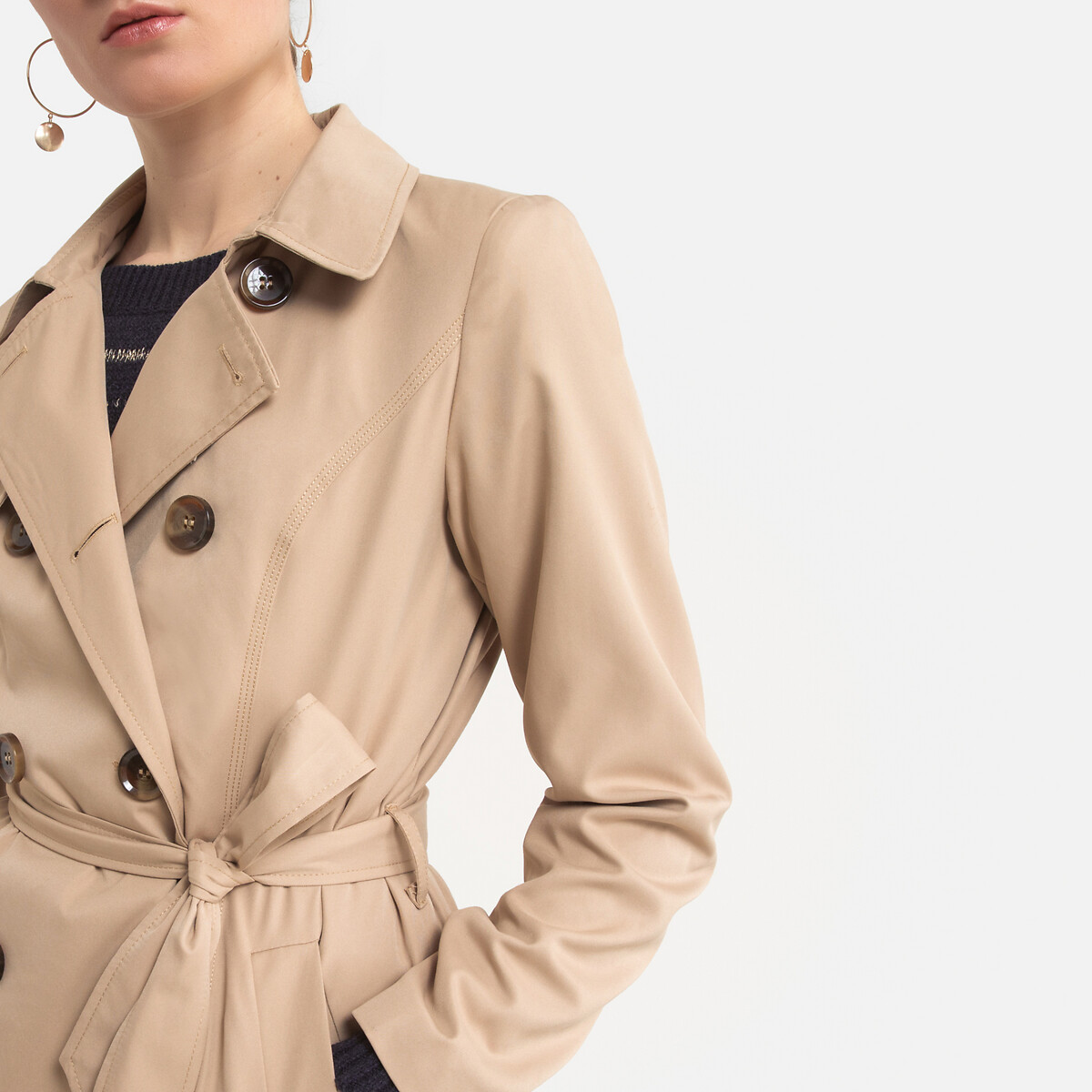 Buttoned Trench Coat with Tie-Waist beige, ONLY