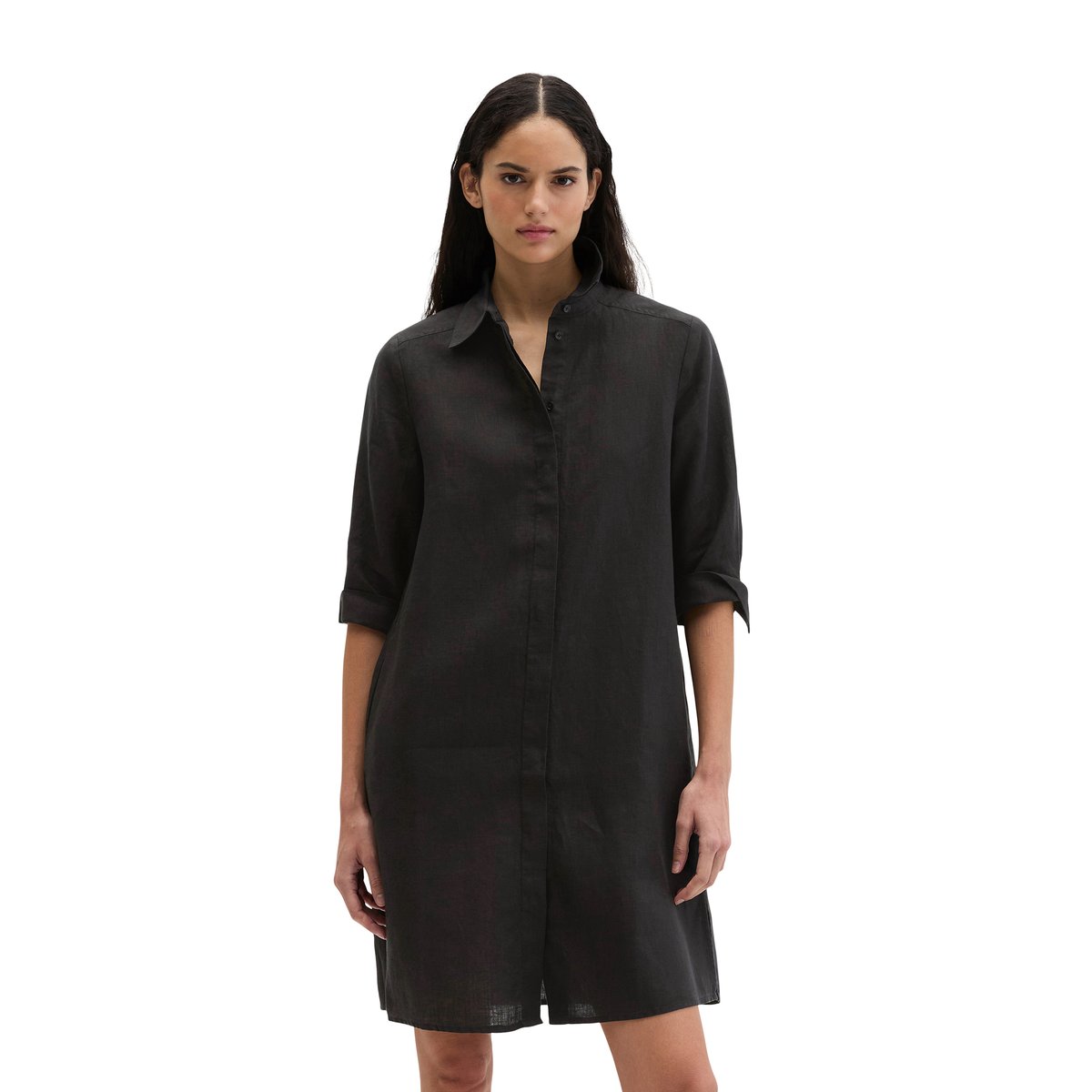 Robe en lin loose avec fermeture éclair sans couture noir, MARC O'POLO