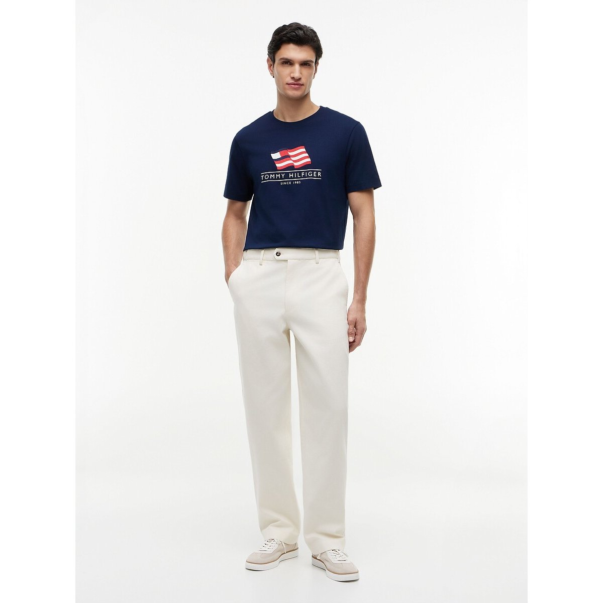T-shirt de manga curta com bandeira AMERICANA marinho, TOMMY HILFIGER