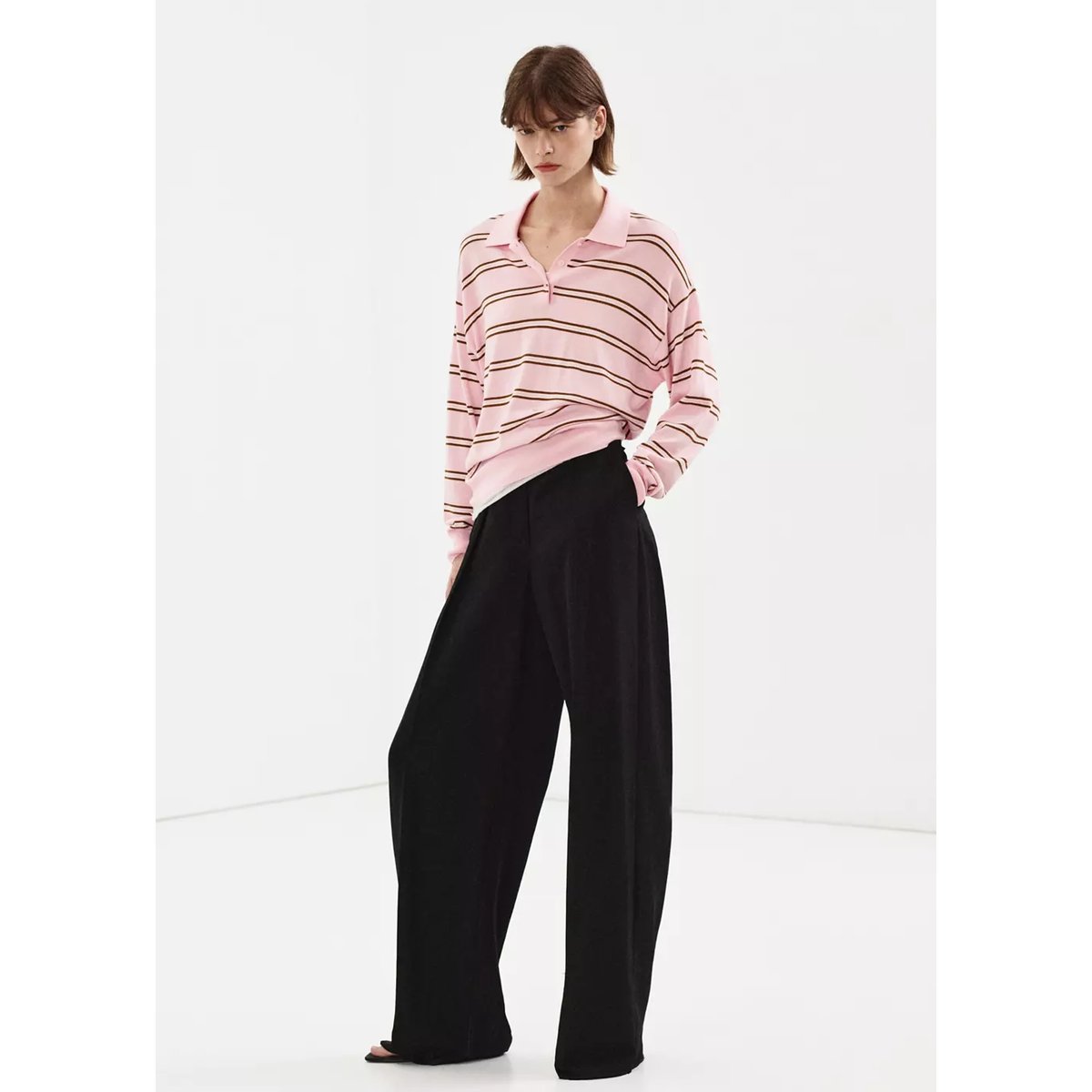 Pull-over rayures col polo rose clair, MANGO