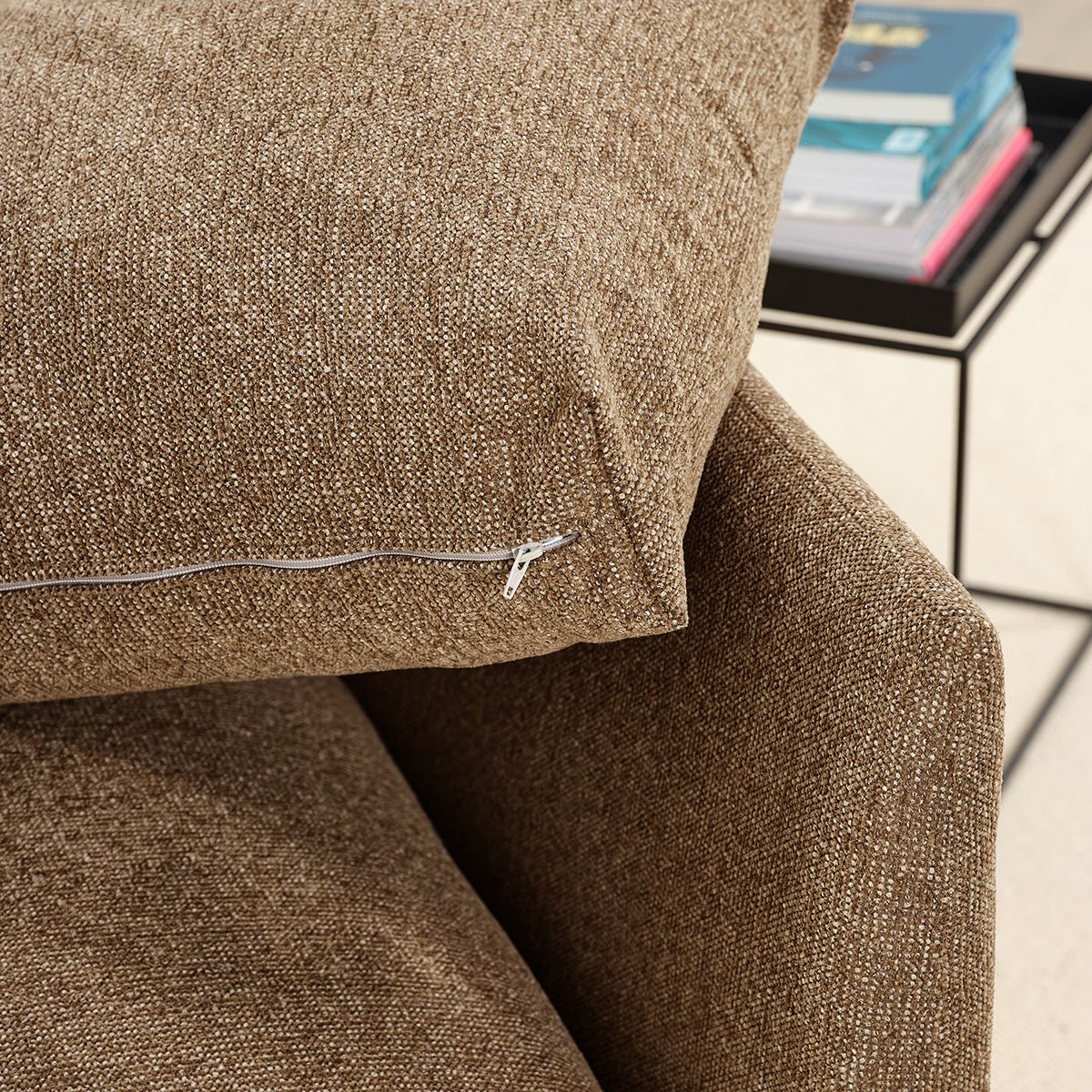 Angle gauche modulable en tissu texturé LEOPOLD marron clair chiné, BERAH GETAH