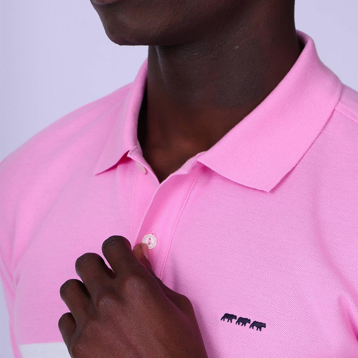 Polo à grosses rayures rose clair, MISE AU GREEN