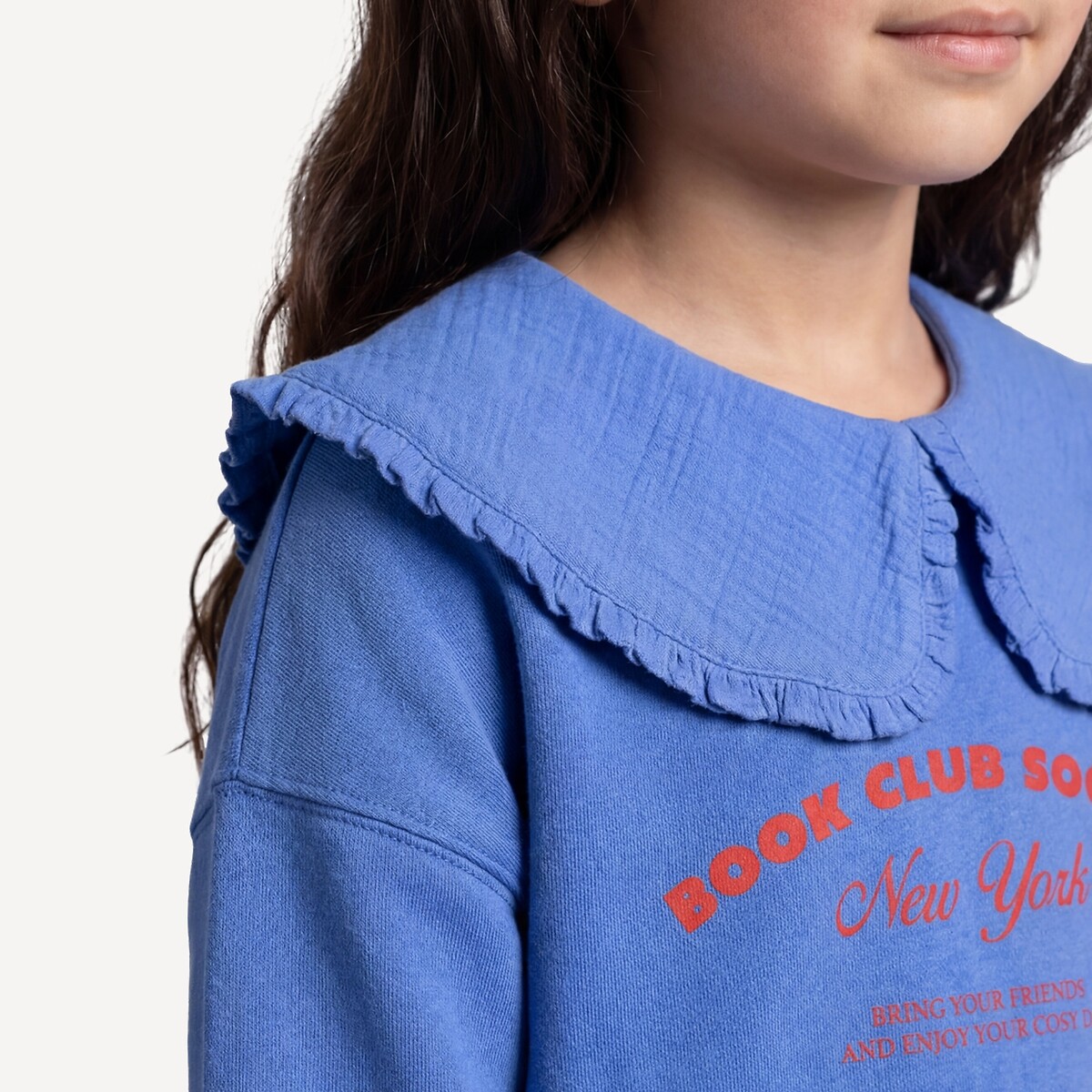 Fleece Slogan Sweatshirt with Peter Pan Collar blue, LA REDOUTE COLLECTIONS