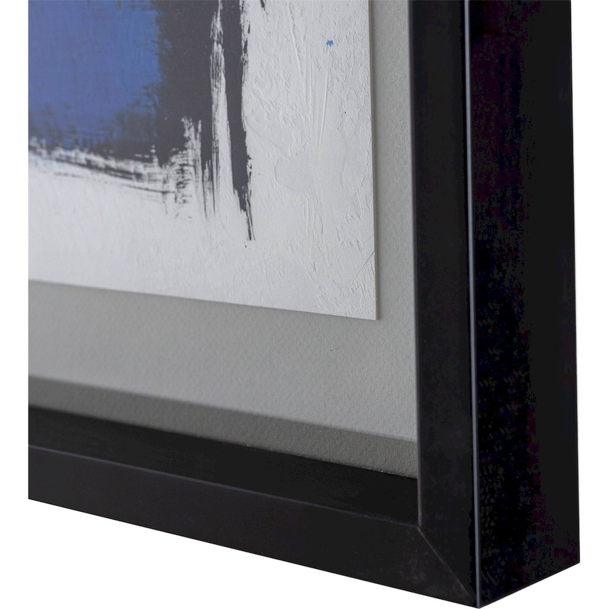 Tableau abstrait verre et bois doré noir, doré et bleu, RECOLLECTION
