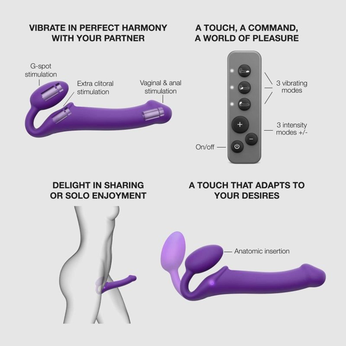 Strap-on 3 moteurs violet XL violet, STRAP-ON-ME