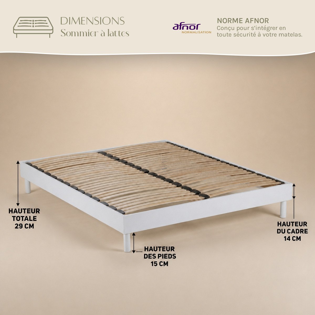 Ensemble ALTESSE Matelas Mémoire + Sommier Bois blanc, MAISON AUBERTIN
