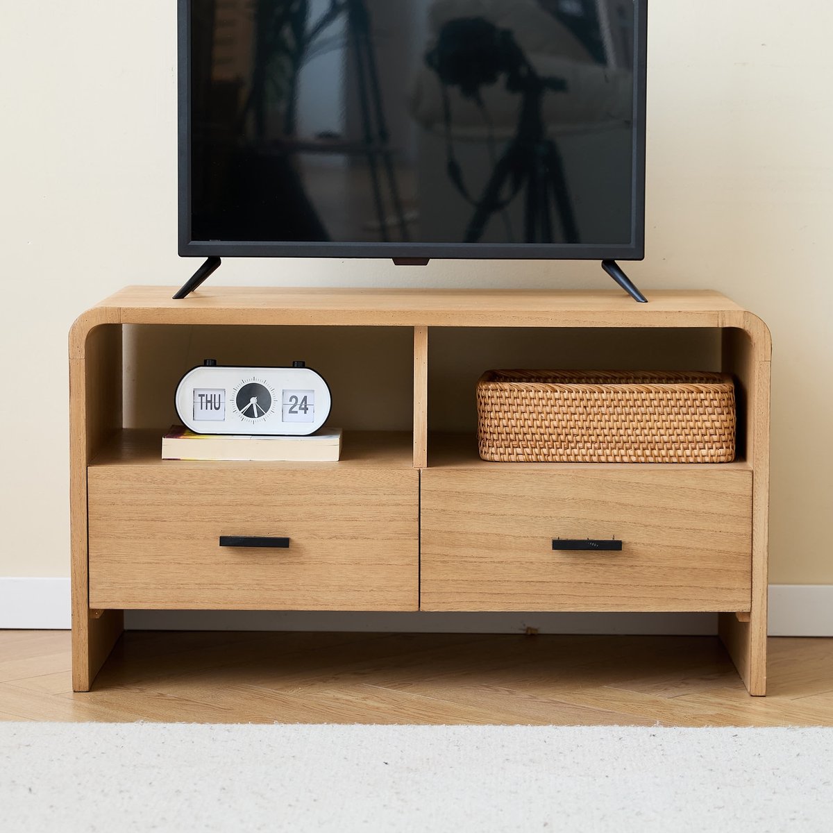 Meuble TV avec 2 tiroirs, bois, BASTAD bois naturel, NORDLYS