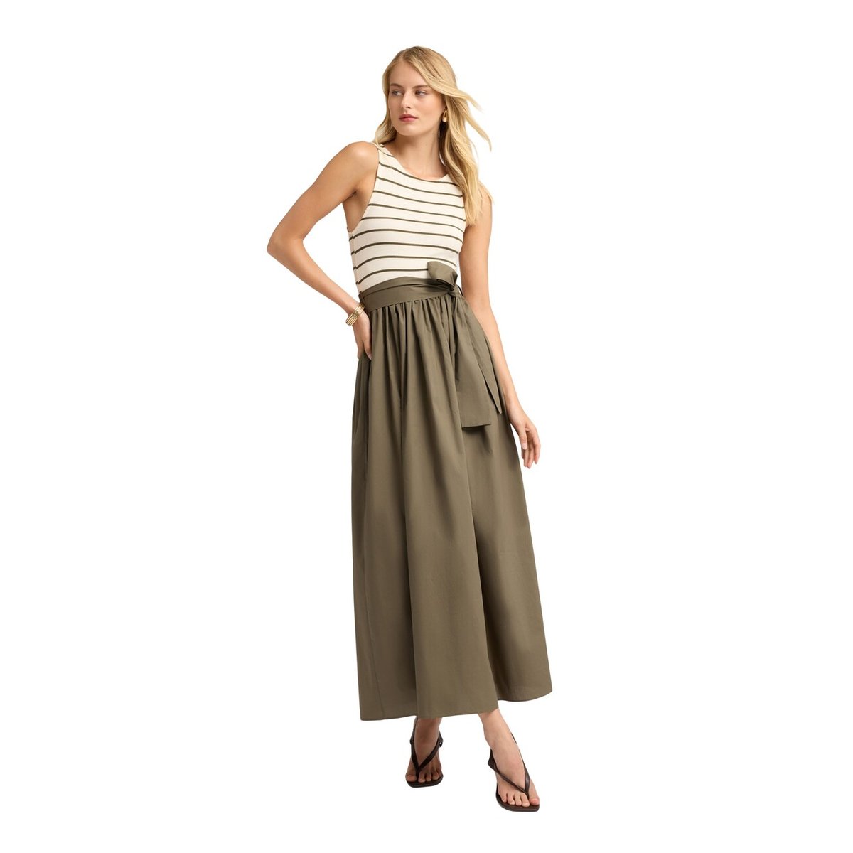 Robe avec jupe et top à rayures verde militare, MOTIVI