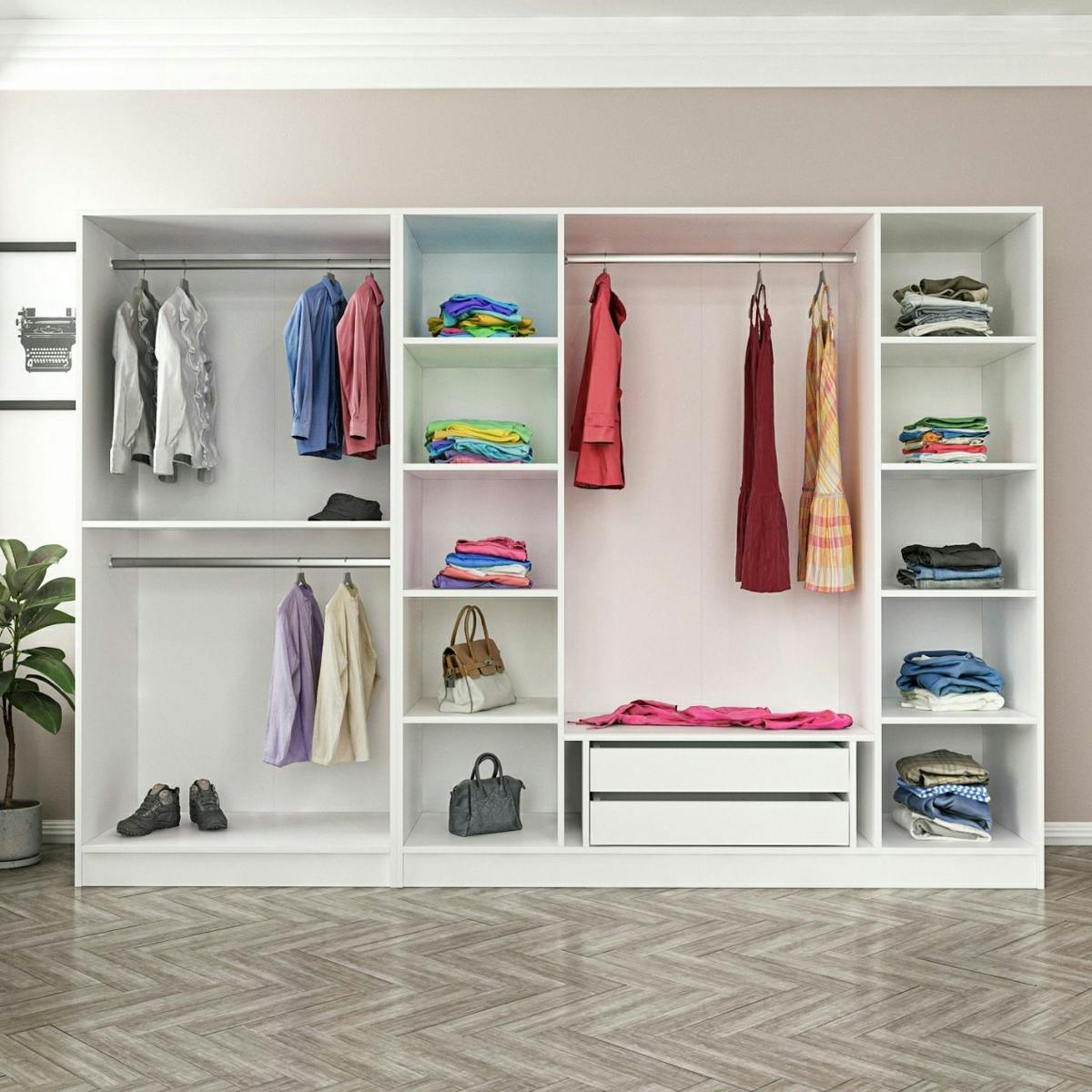 Armoire dressing avec portants et niches BYRON blanc, PIER IMPORT