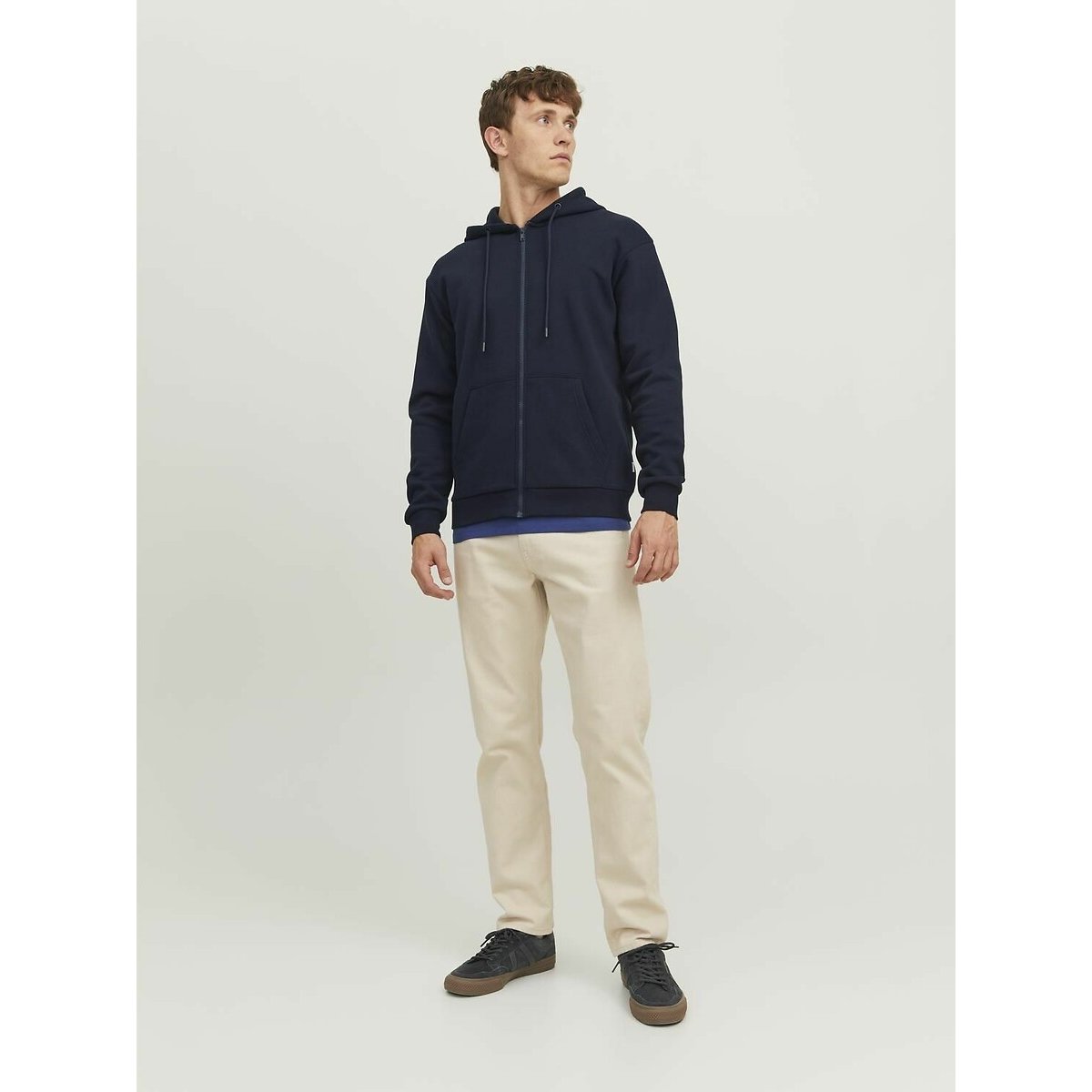 Sweat zippé à capuche bleu marine, JACK & JONES
