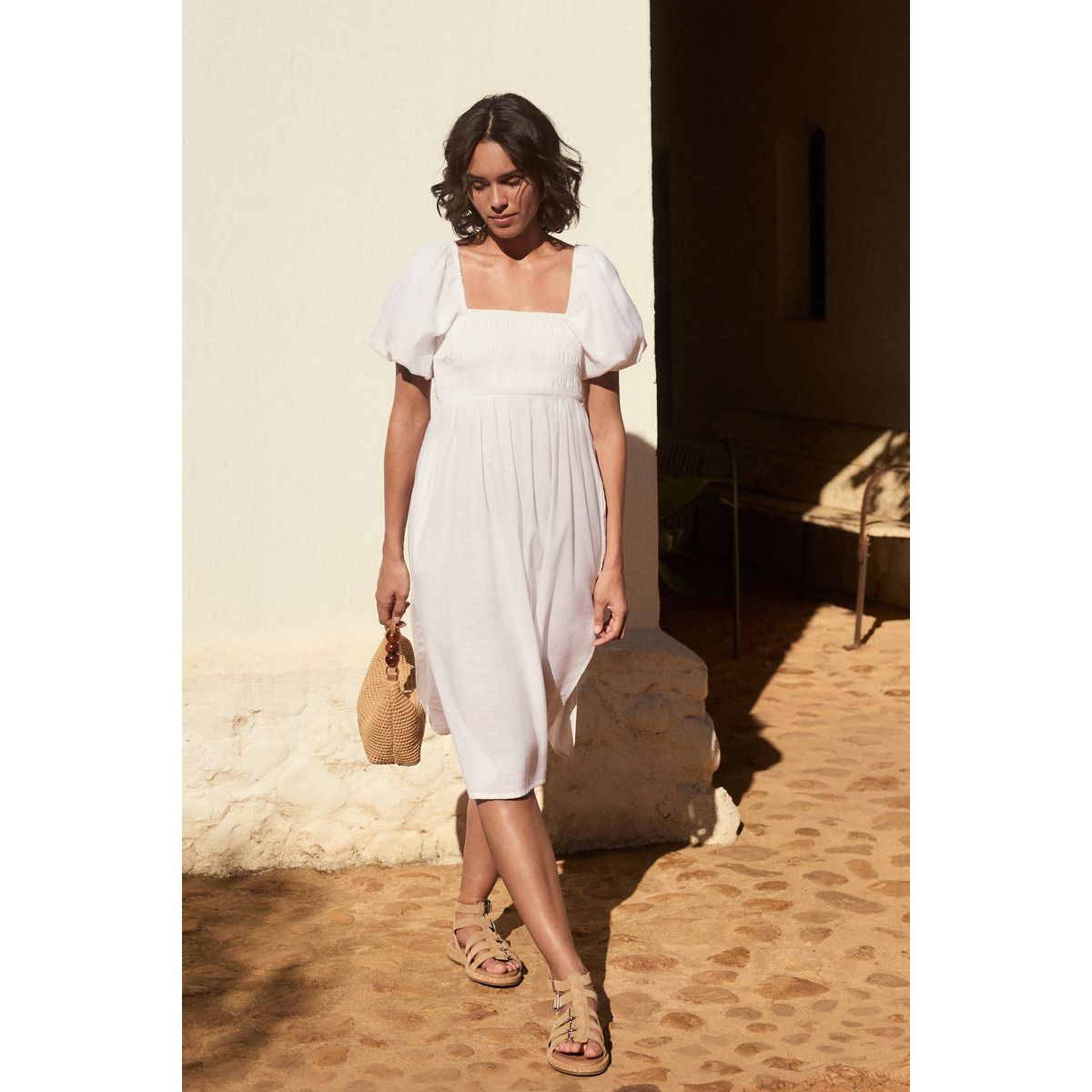 Robe midi à épaules dénudées blanc, NEXT