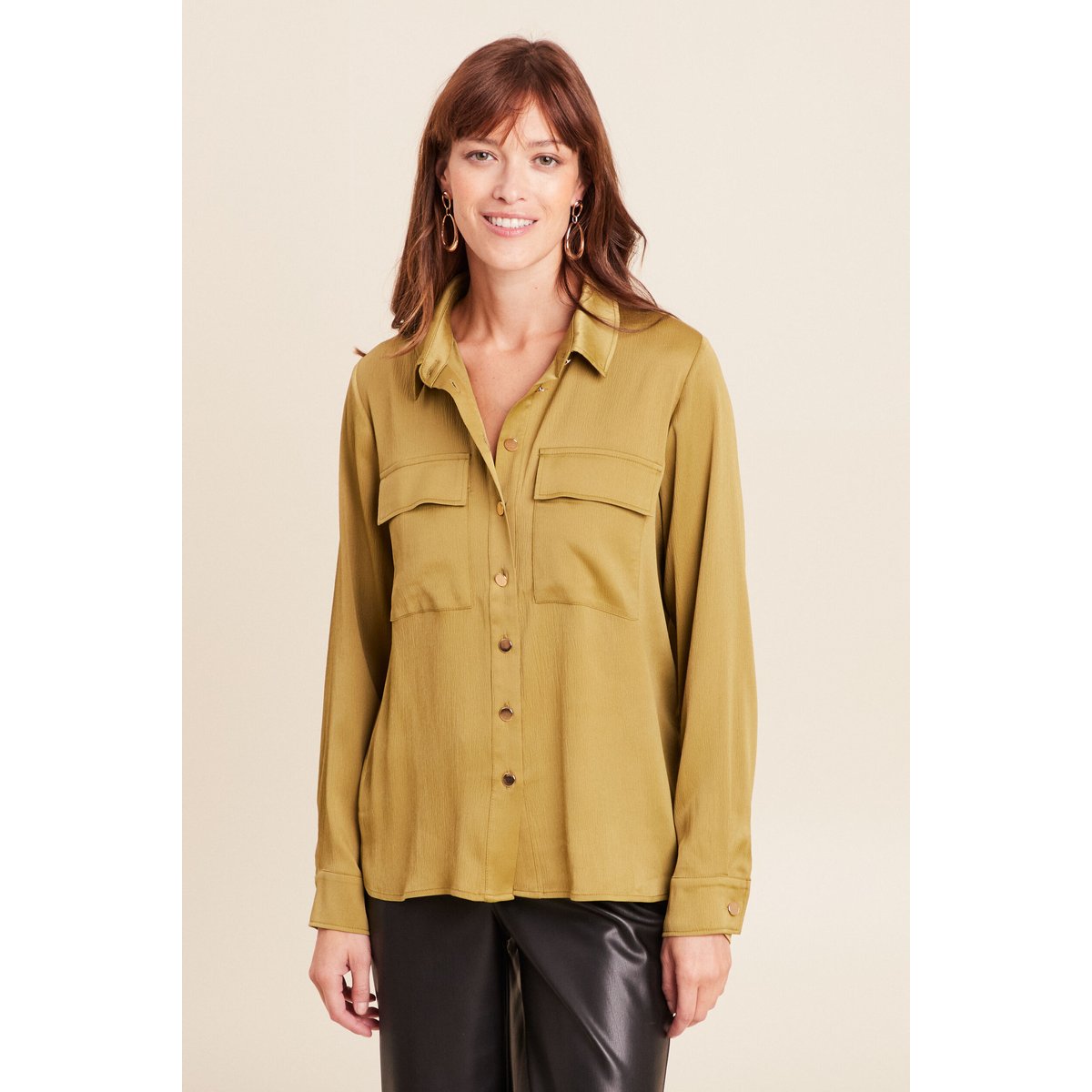 Chemise droite mi-longue fluide vert olive, BREAL