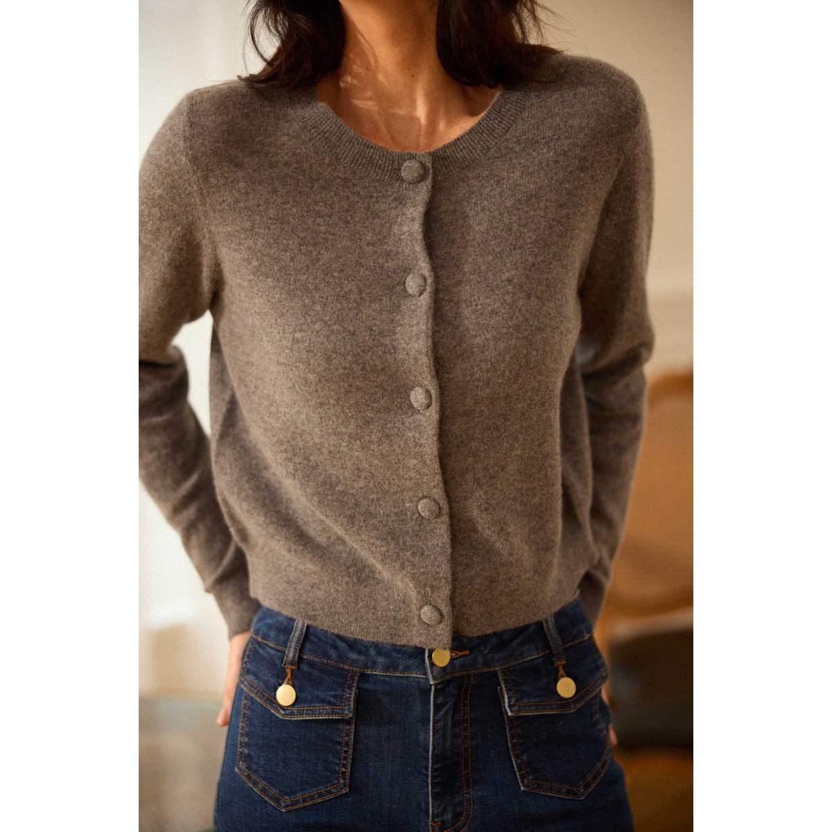 Gilet col rond uni MISHA gris, LA PETITE ETOILE