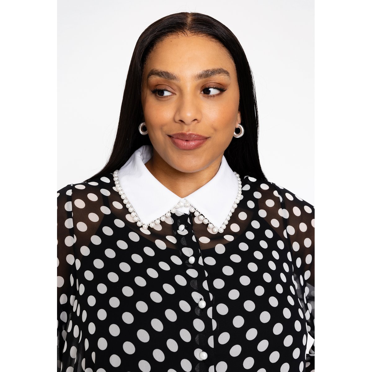 Robe avec imprimé à pois noir, YOEK