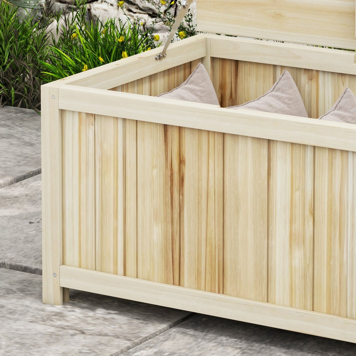 Coffre de rangement d'extérieur Bois de sapin beige, OUTSUNNY