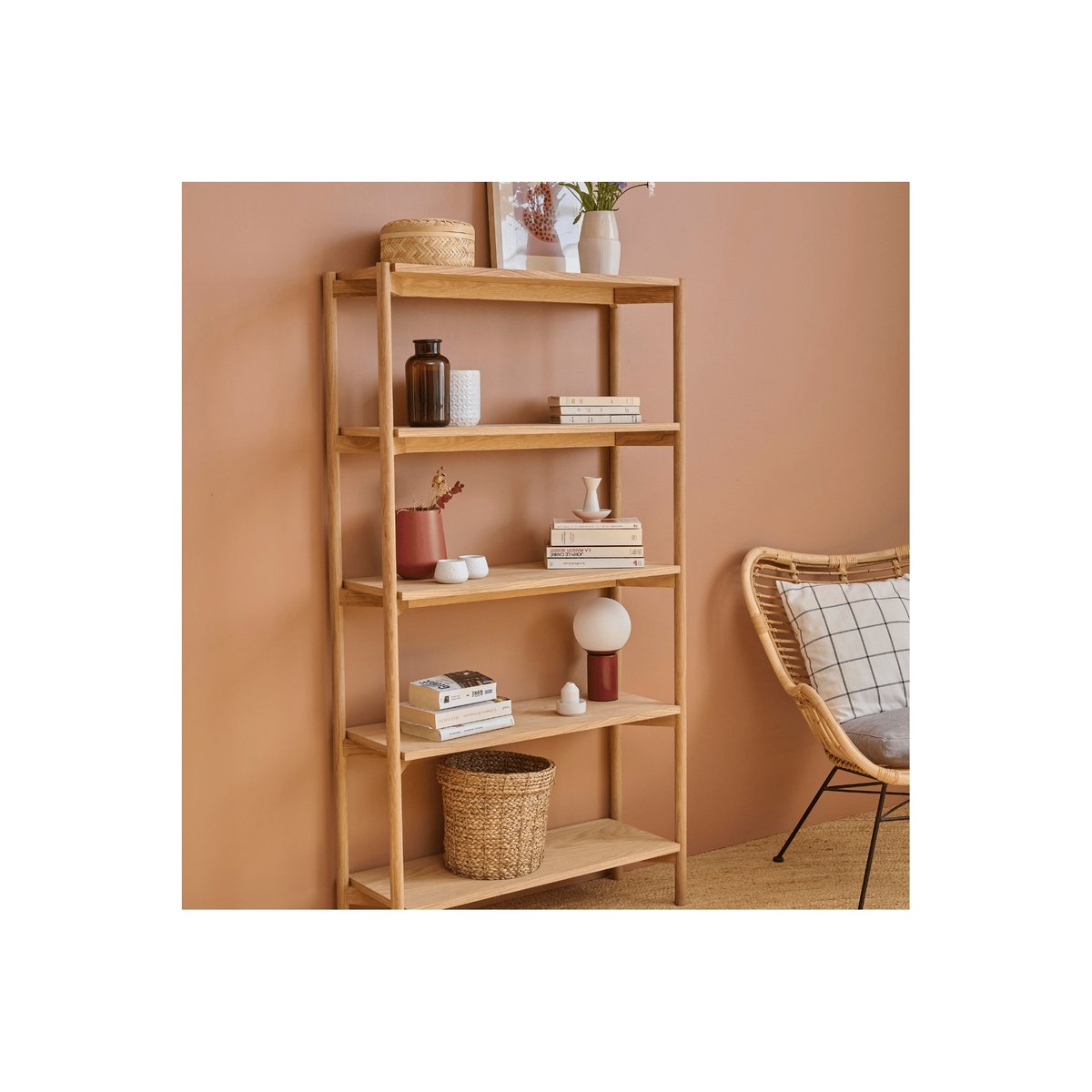 Bibliothèque scandinave en chêne clair 4 tablettes - BRENDA bois clair, HELLIN, DEPUIS 1862