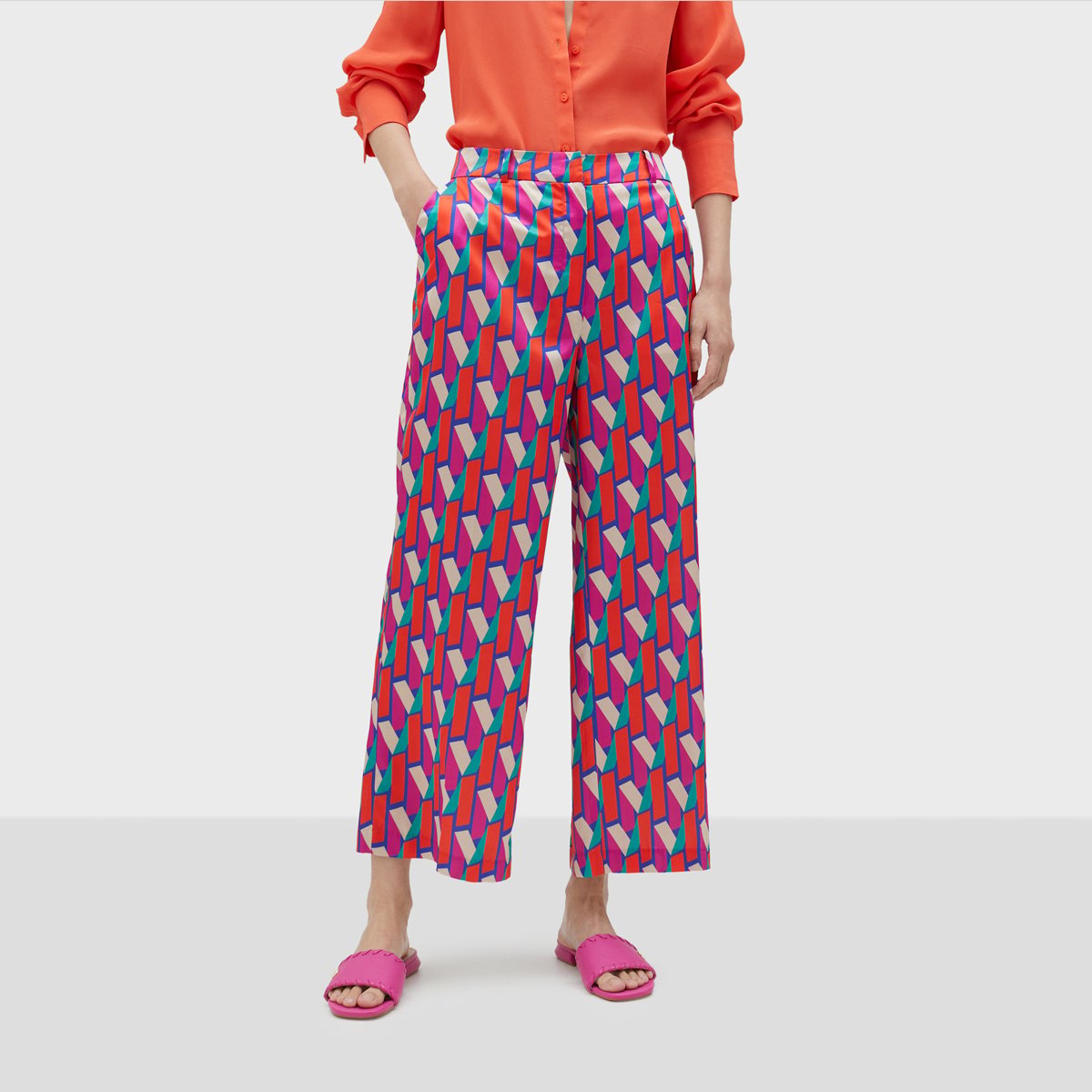 Pantalon large avec fermeture éclair et bouton sur le devant rose, LOLA CASADEMUNT