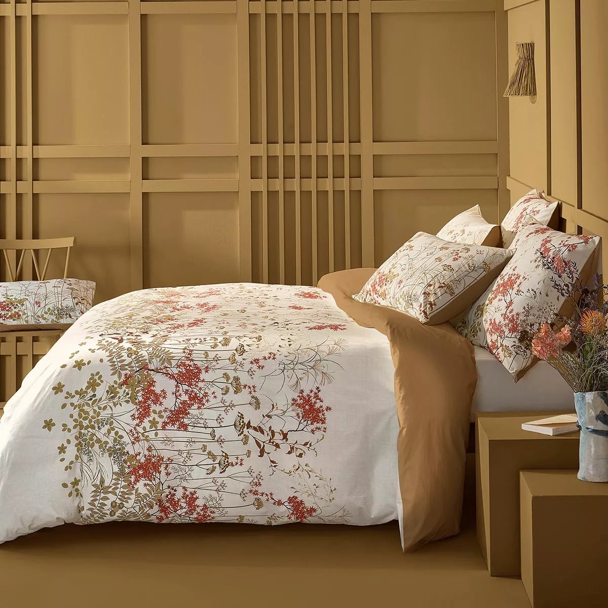 Parure de lit percale de coton ERABLES beige, GARNIER THIEBAUT