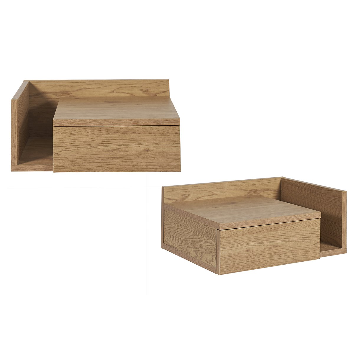 Tables de chevet murales finition bois clair chêne avec tiroir (lot de 2) NASTY chêne clair, MILIBOO