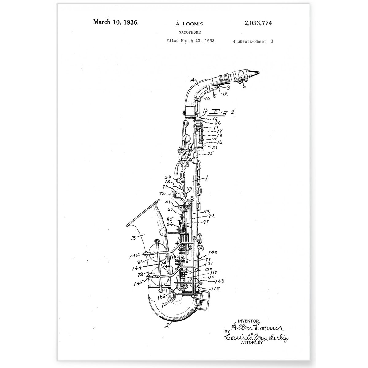 Affiche Brevet Saxophone blanc, L'AFFICHERIE