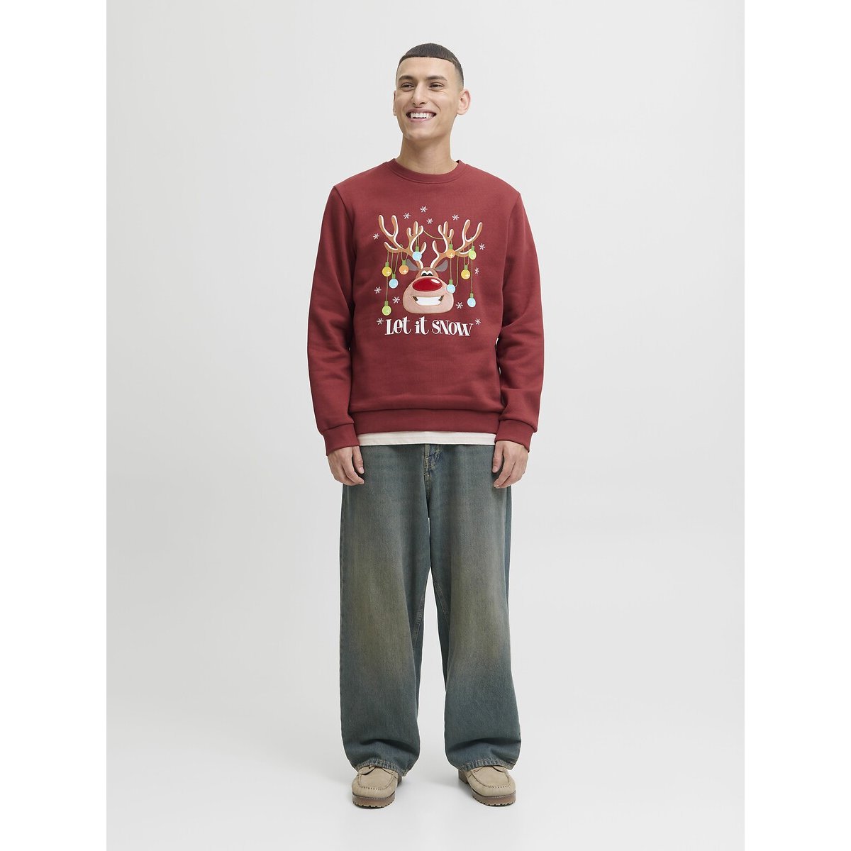 Sweat col rond Noël rouge, JACK & JONES