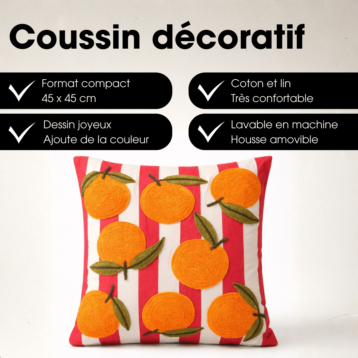 Coussin décoratif orange, MICA DECORATIONS