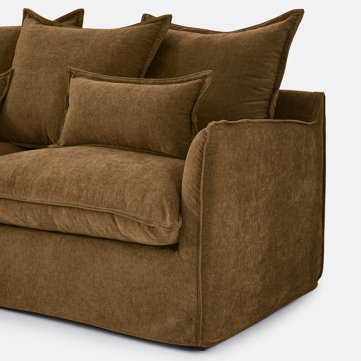 Sofá cama esquinero izquierdo con fundas extraíbles, 4 plazas, poliéster jaspeado, ODNA bronce , LA REDOUTE INTERIEURS