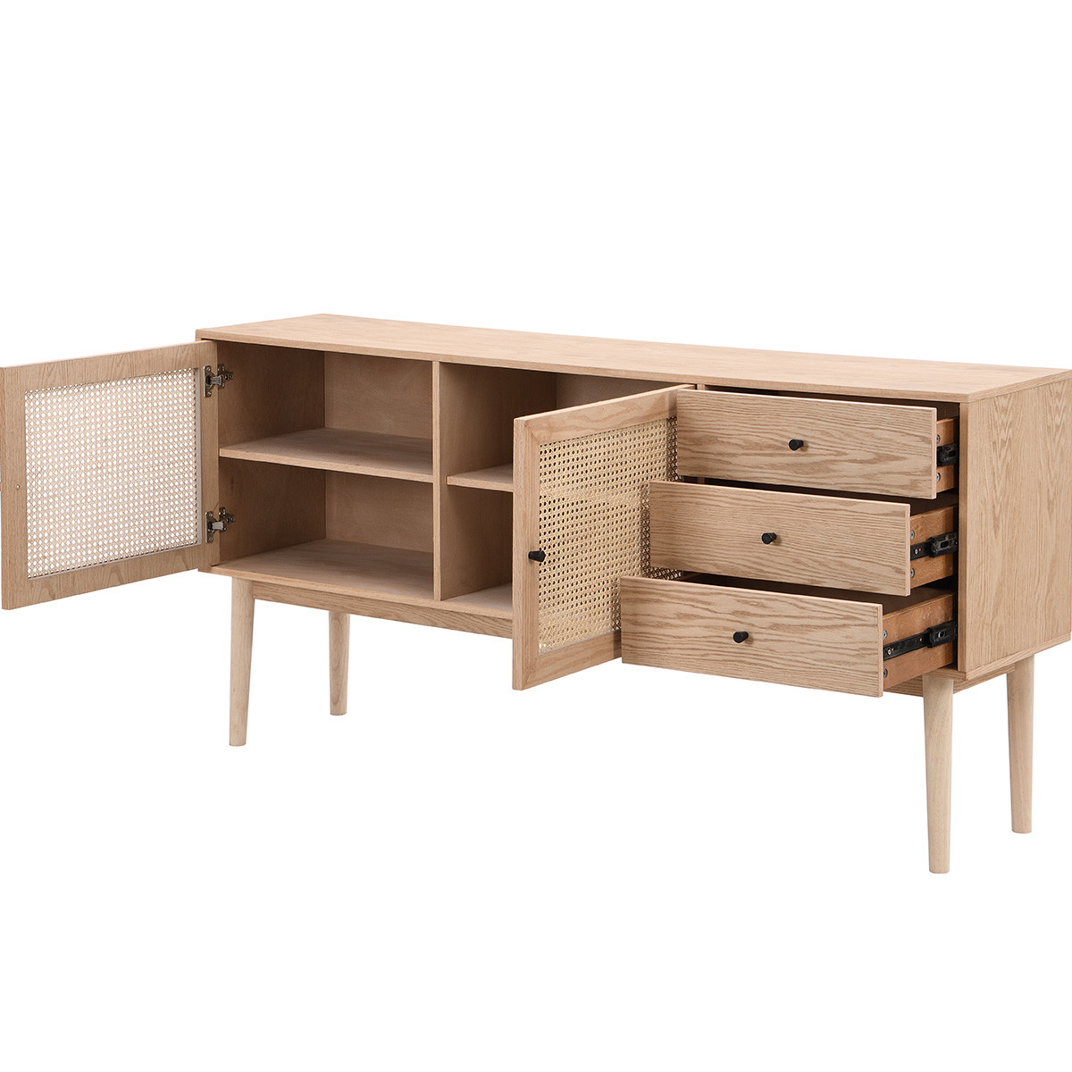 Buffet 2 portes 3 tiroirs en cannage et bois - EDEN naturel, HOMIFAB