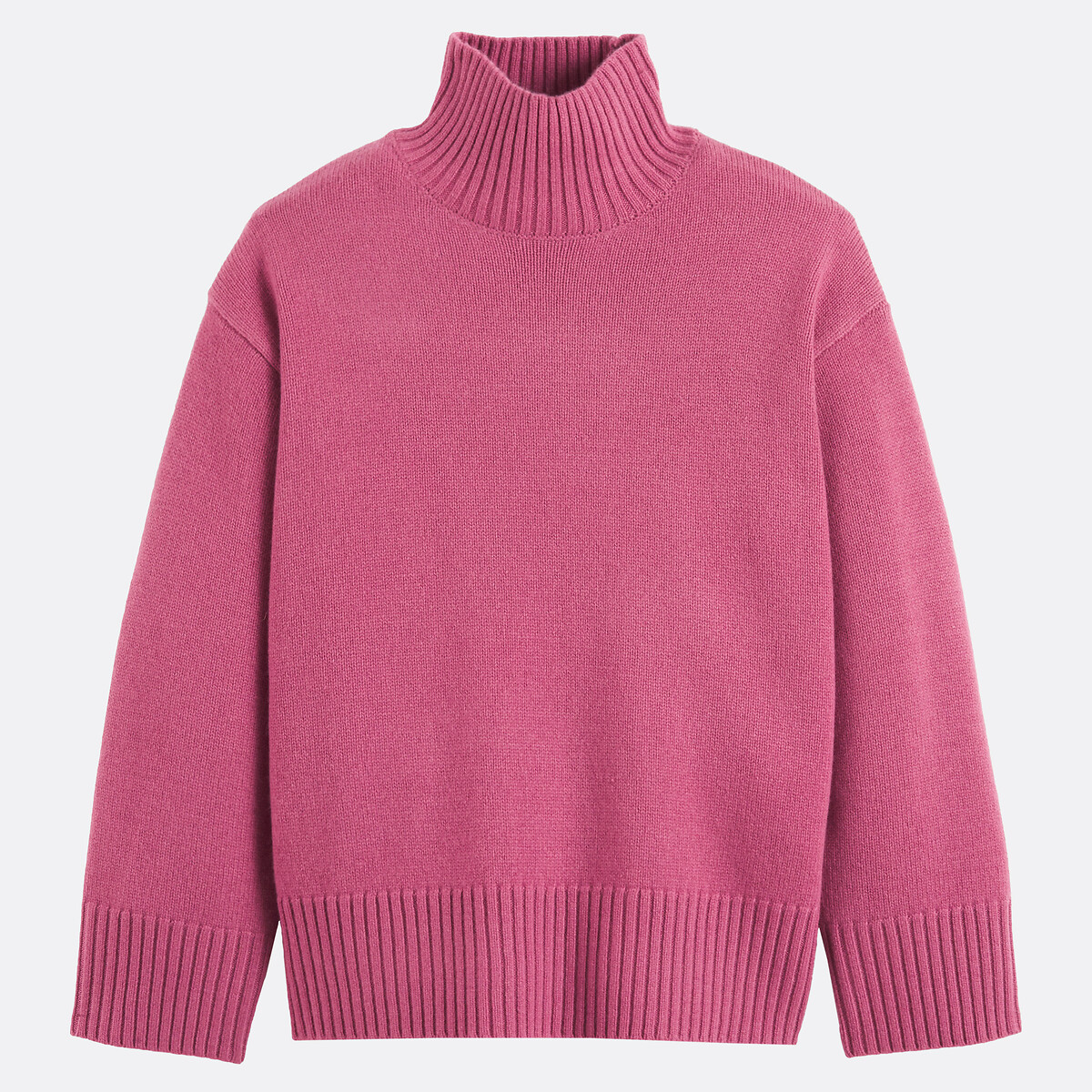Pull col montant en laine, grosse maille rose, LA REDOUTE COLLECTIONS