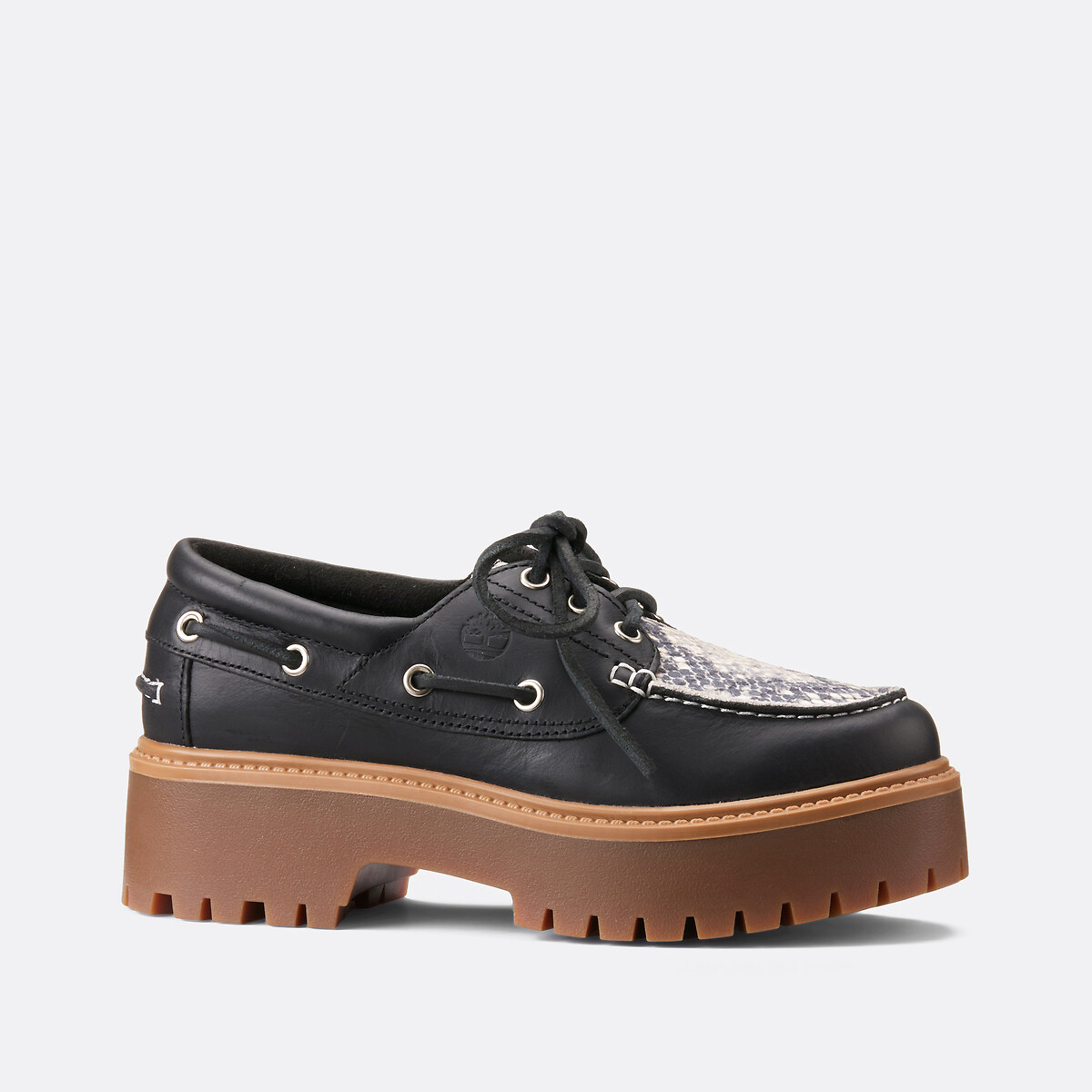 Stone Street wedge bootschoenen in leer zwart/wit, TIMBERLAND