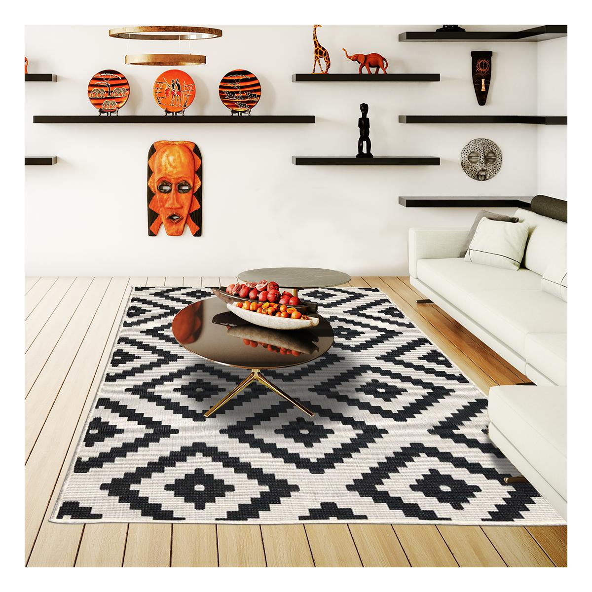 Tapis extérieur, kilim reversible LYN2 I REVERSIBLE noir, crème, UN AMOUR DE TAPIS