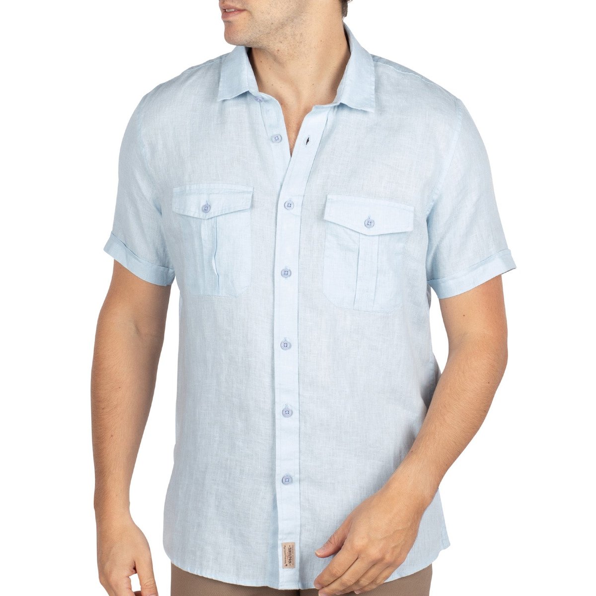 Chemise lin manches courtes ciel, SHILTON