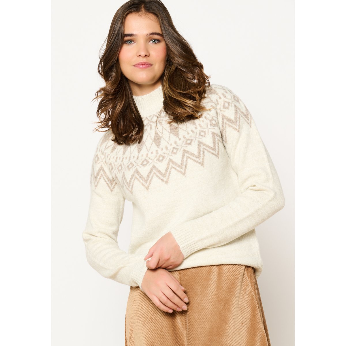Pull en jacquard avec fil textile blanc casse, LOLALIZA