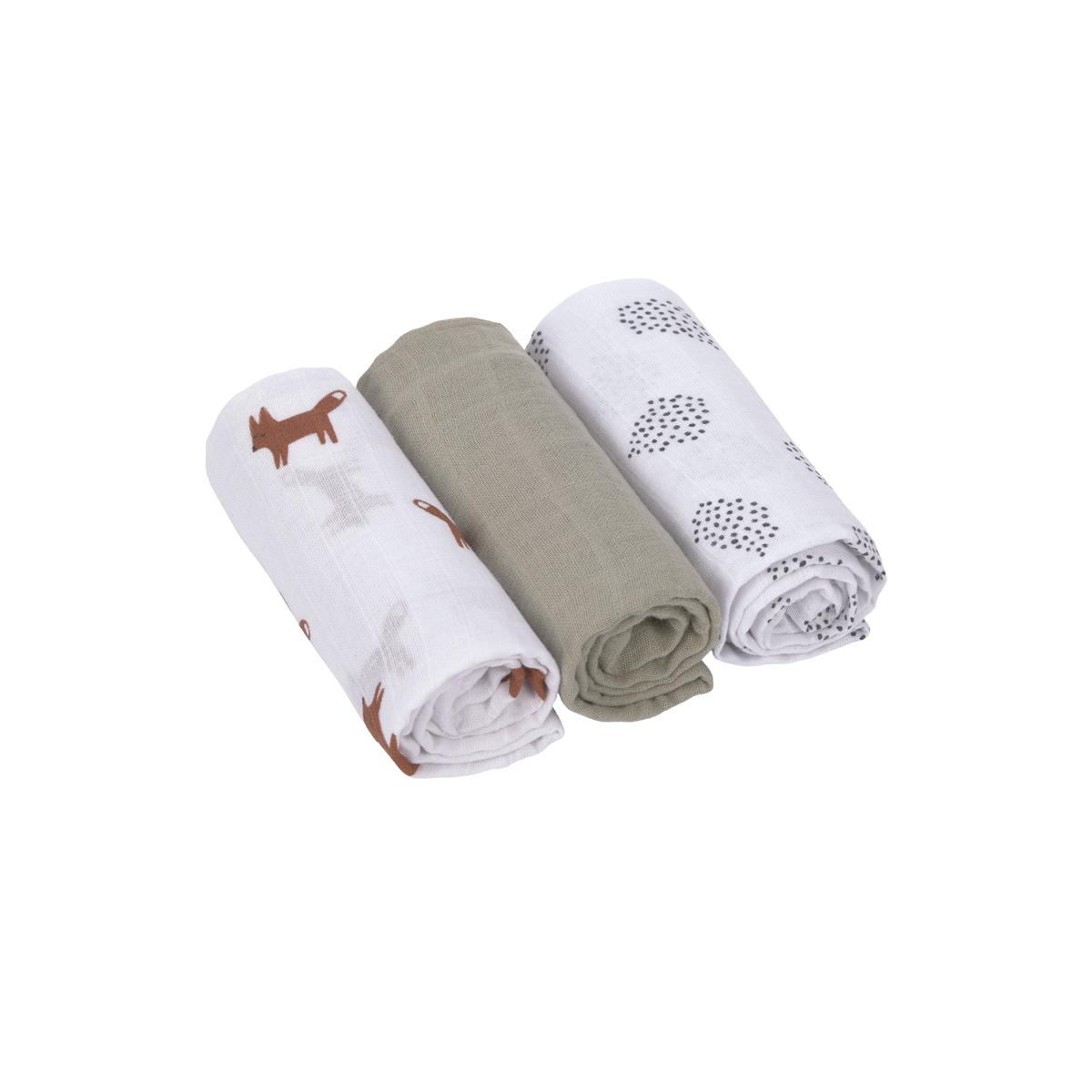 Lot de 3 langes vert olive, blanc cassé, rouille, LASSIG