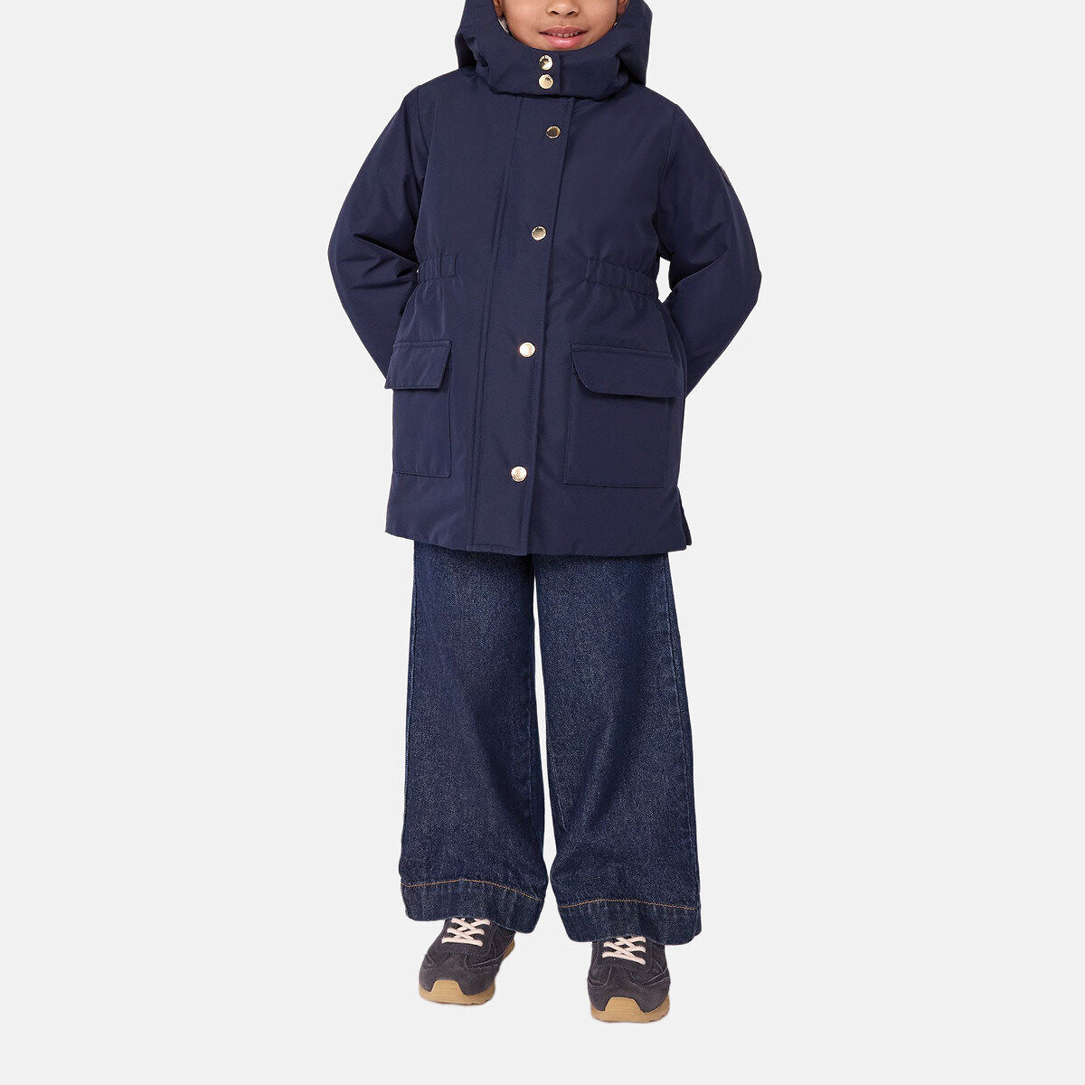 Parka di media lunghezza con cappuccio, in tinta unita blu marino, PETIT BATEAU