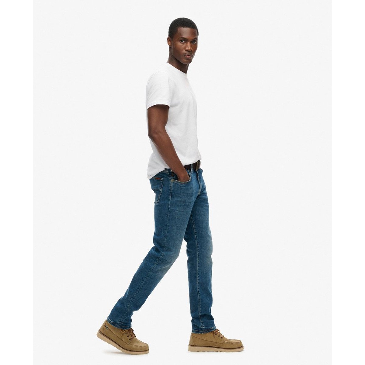 Jean Droit Slim Vintage en Coton Bio bleu moyen mercer, SUPERDRY