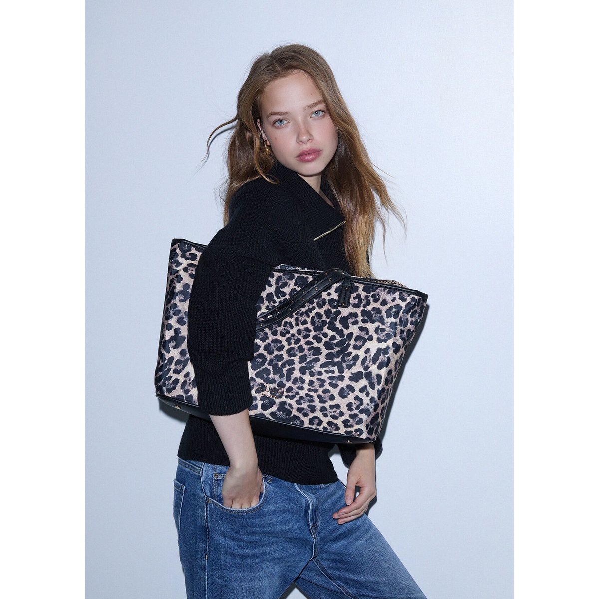 Sac tote format moyen animalier noir animalier, LIU JO