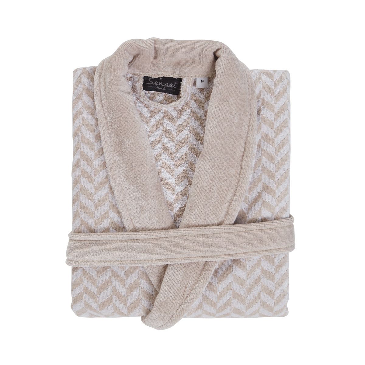 Peignoir col châle velours CHEVRON sable, SENSEI MAISON