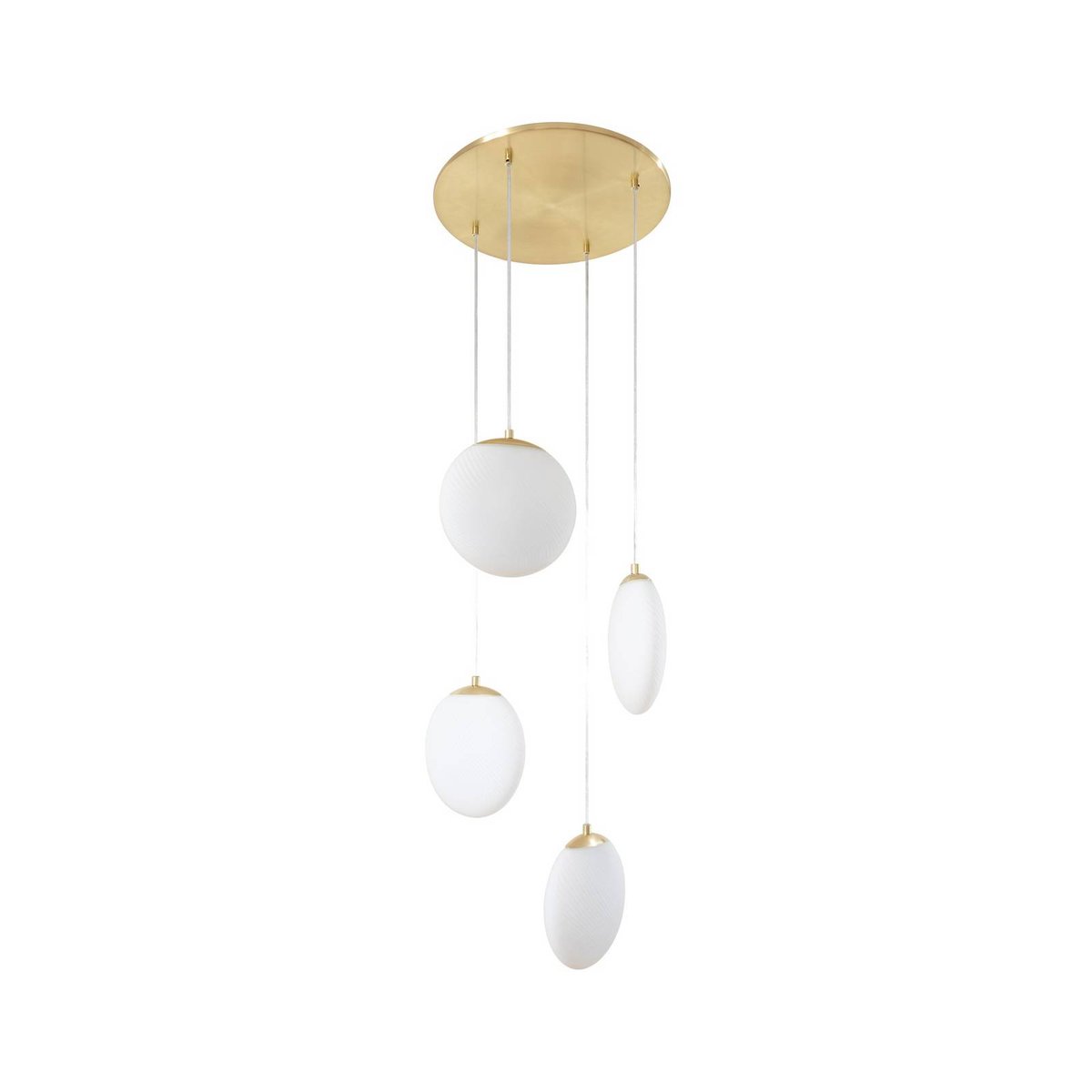 Suspension en verre moderne, Lunelle blanc, laiton, LUCANDE