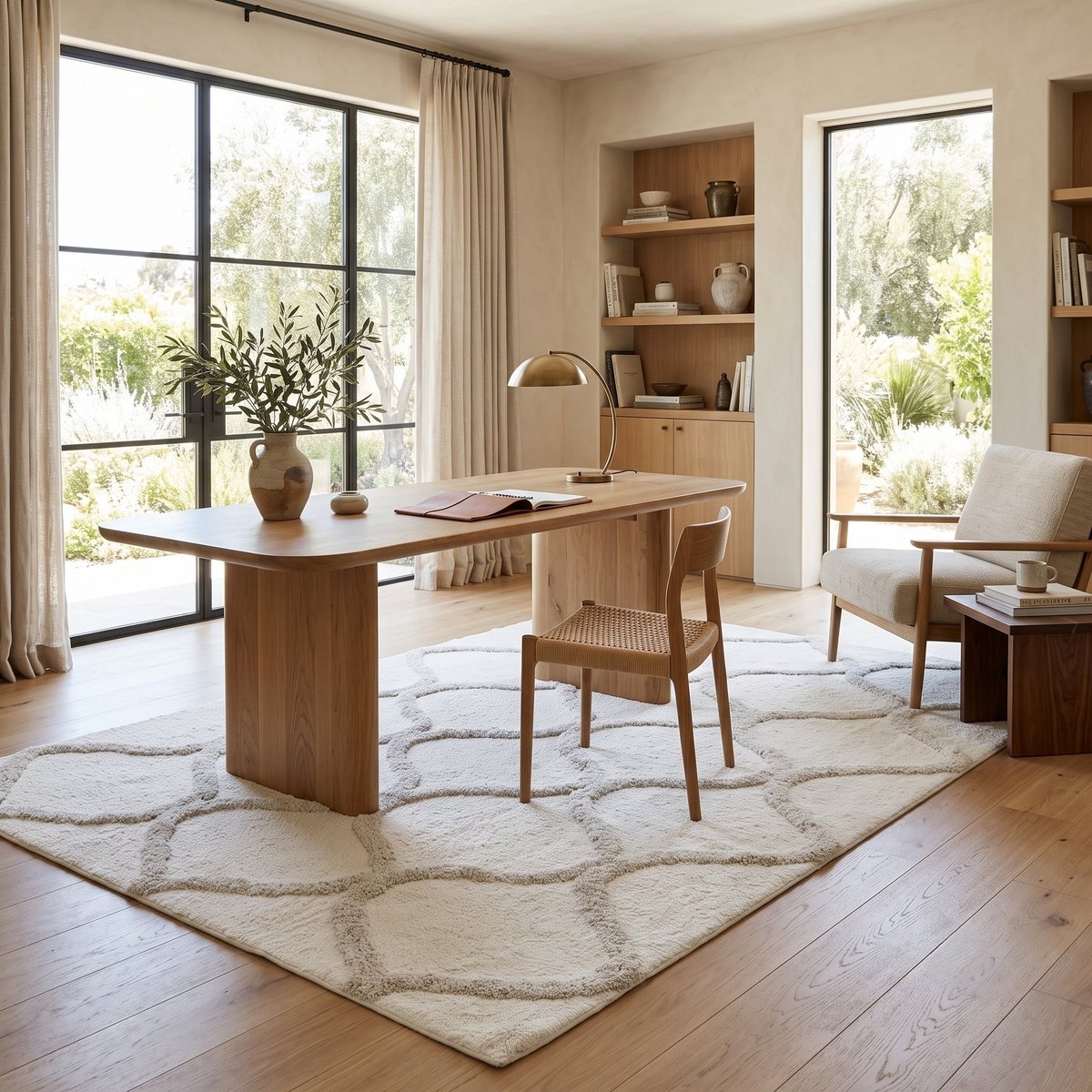 Tapis lavable berbère en coton ATLAS - style bohème beige, THE DECO FACTORY