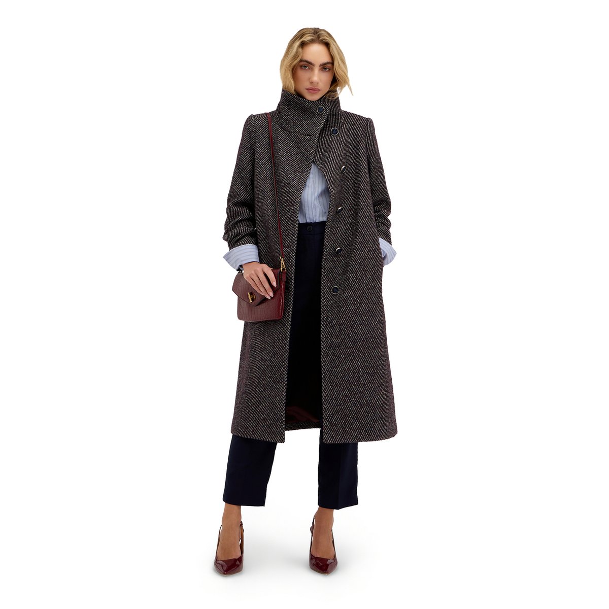 Manteau ceinturé à col montant gris, MOTIVI