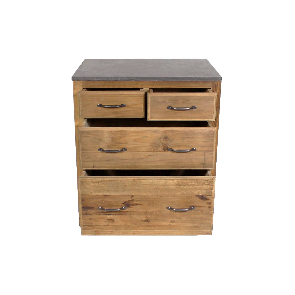 Meuble bas de cuisine en bois recyclé et pierre bleue CHAMPÊTRE bois clair, MADE IN MEUBLES