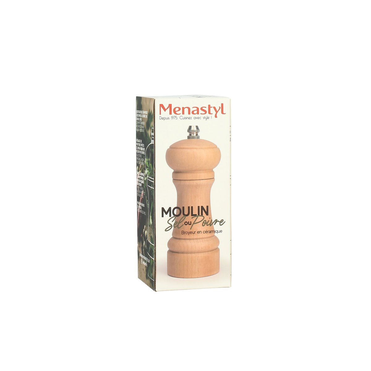 Moulin sel ou poivre 14cm en bois naturel, MENASTYL