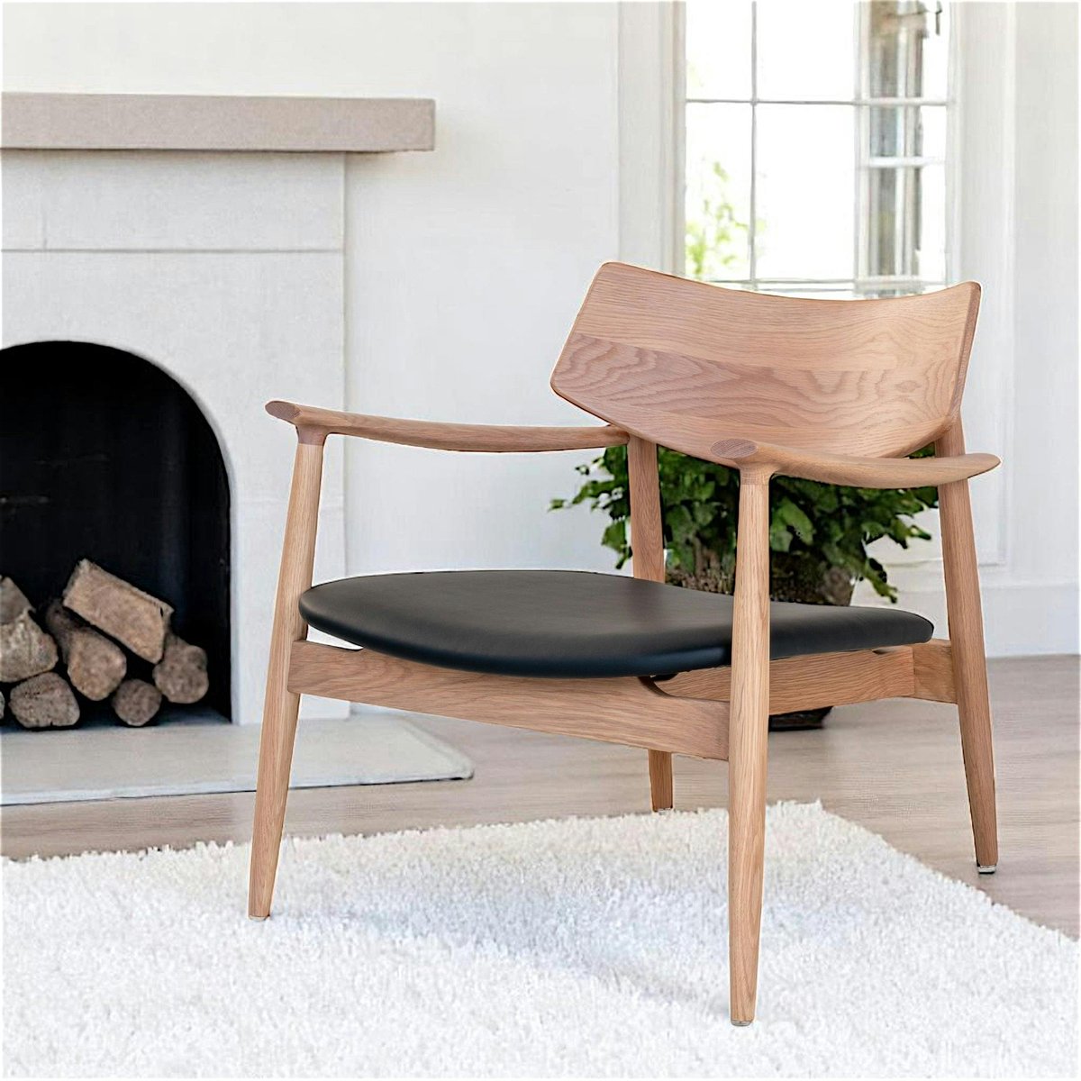 Fauteuil design en chêne avec assise noire BERLIN bois naturel, PIER IMPORT