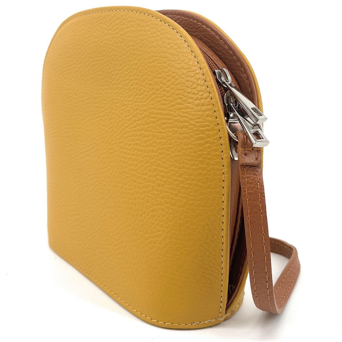 Sac trotteur à bandoulière en cuir grainé NAAN jaune moutarde, OH MY BAG